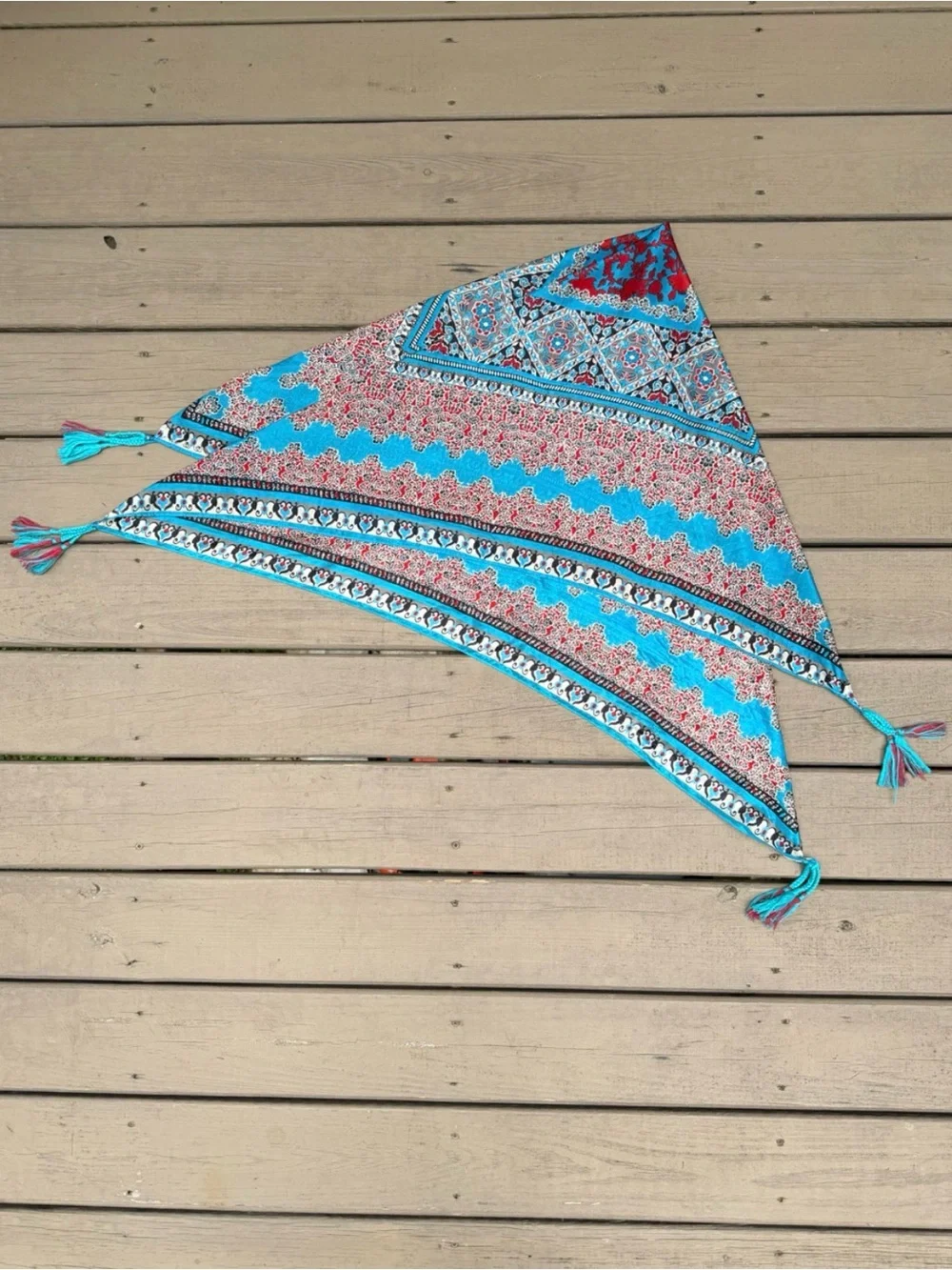Johnny Was Square Tassel Silk Scarf
